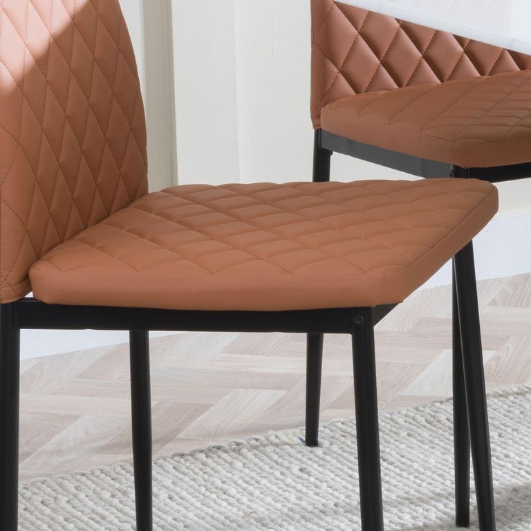 Metro Dining Chair - Set of 4 - Burnt Orange Leather - Black Metal Legs