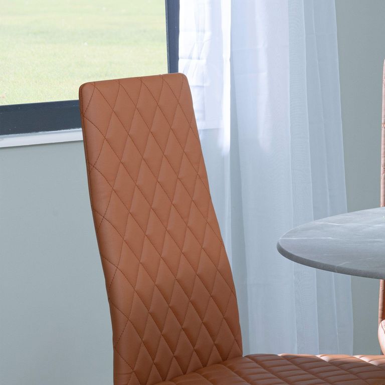 Metro Dining Chair - Set of 4 - Burnt Orange Leather - Chrome Metal Legs
