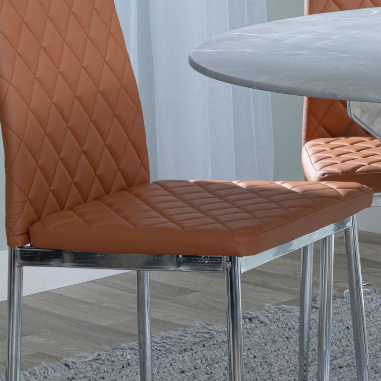 Metro Dining Chair - Set of 4 - Burnt Orange Leather - Chrome Metal Legs