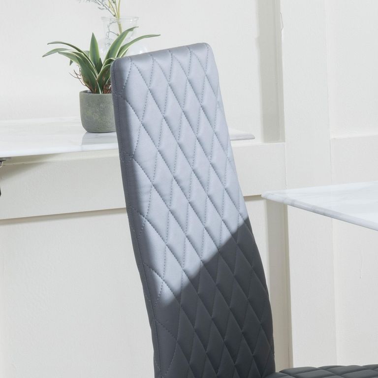 Metro Dining Chair - Set of 4 - Grey Leather - Black Metal Legs