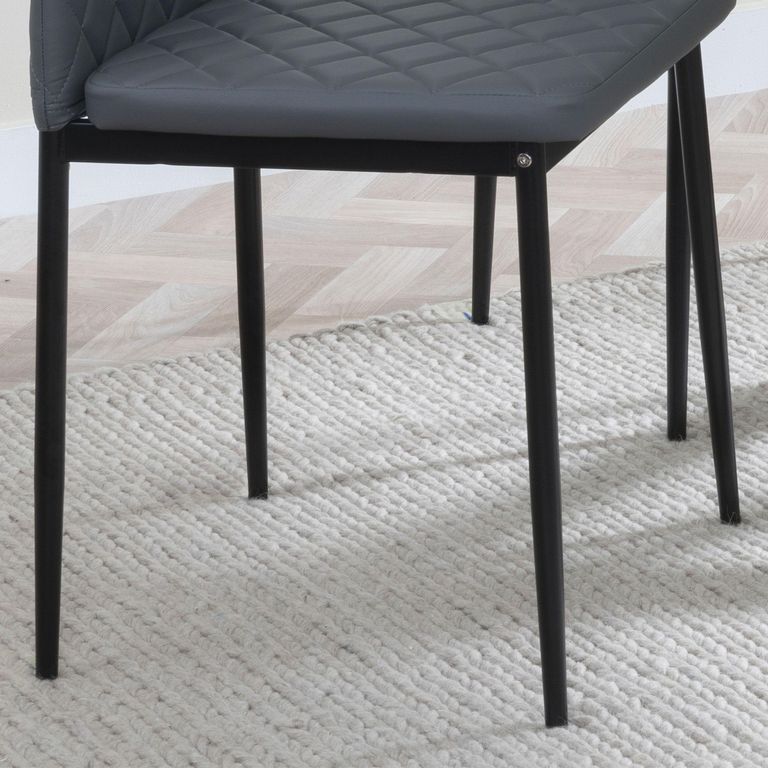Metro Dining Chair - Set of 4 - Grey Leather - Black Metal Legs
