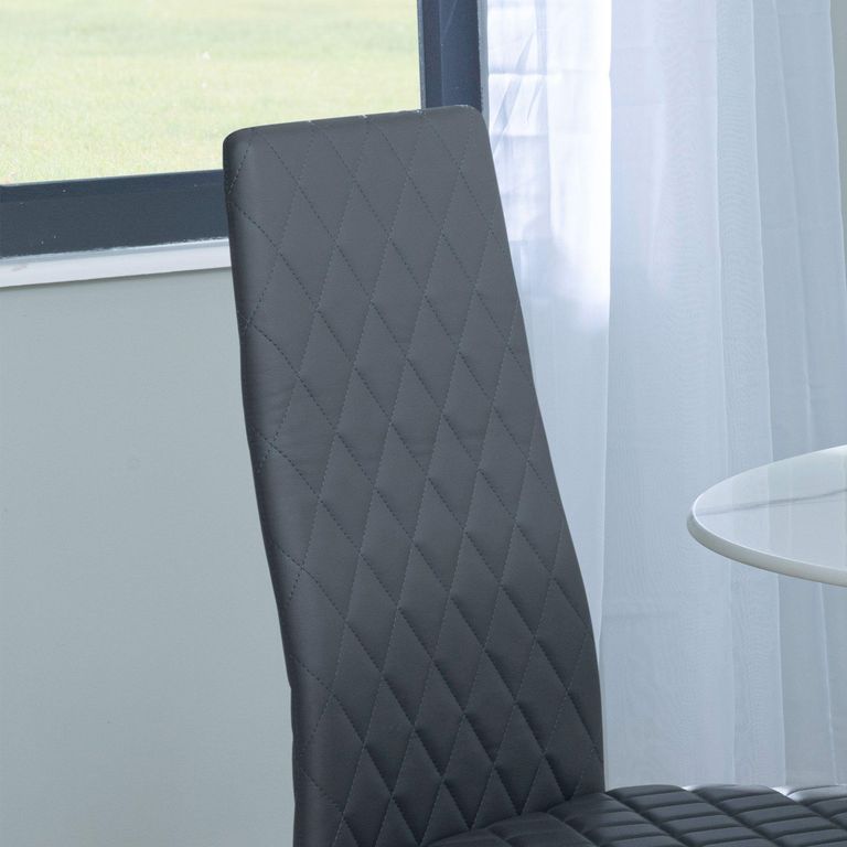 Metro Dining Chair - Set of 4 - Grey Leather - Chrome Metal Legs
