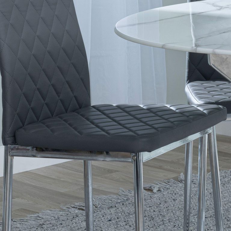 Metro Dining Chair - Set of 4 - Grey Leather - Chrome Metal Legs