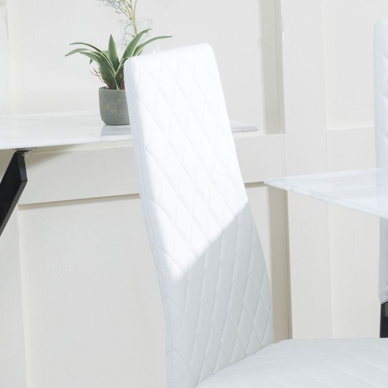 Metro Dining Chair - Set of 4 - White Leather - Black Metal Legs