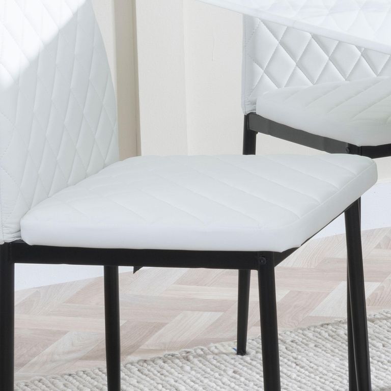 Metro Dining Chair - Set of 4 - White Leather - Black Metal Legs