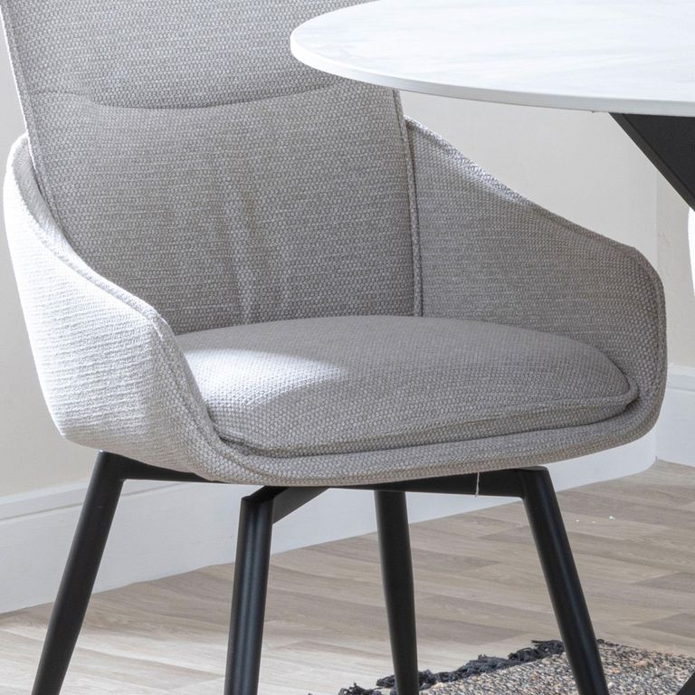 Ace Dining Chair - Swivel - Beige Fabric - Black Legs