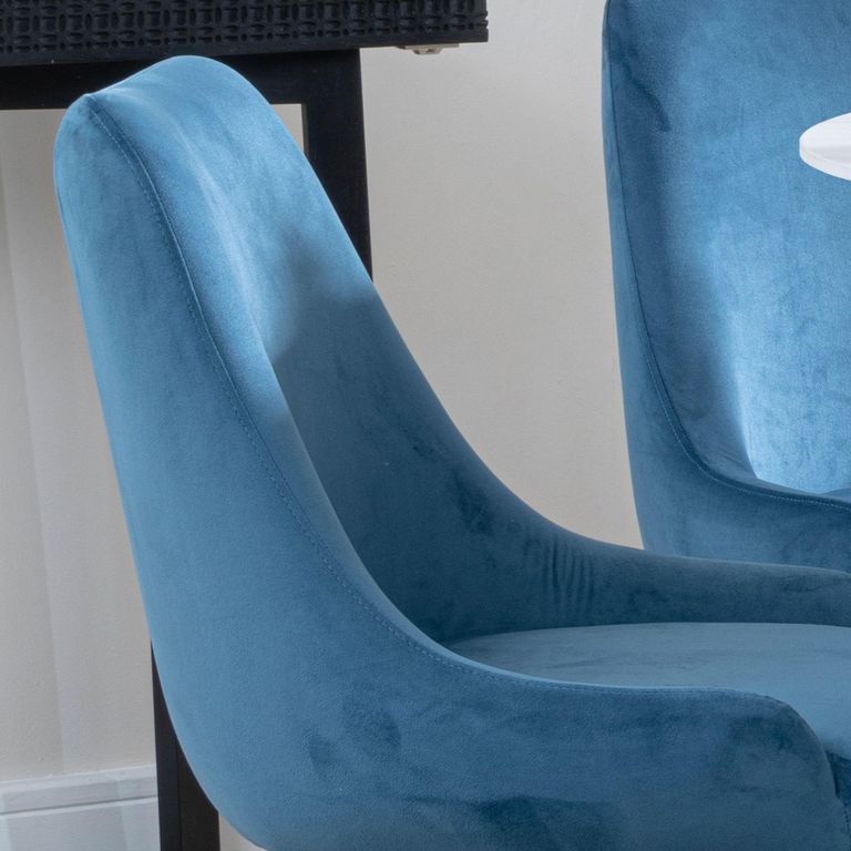 Arctic Dining Chair - Swivel - Blue Velvet Fabric - Black Legs