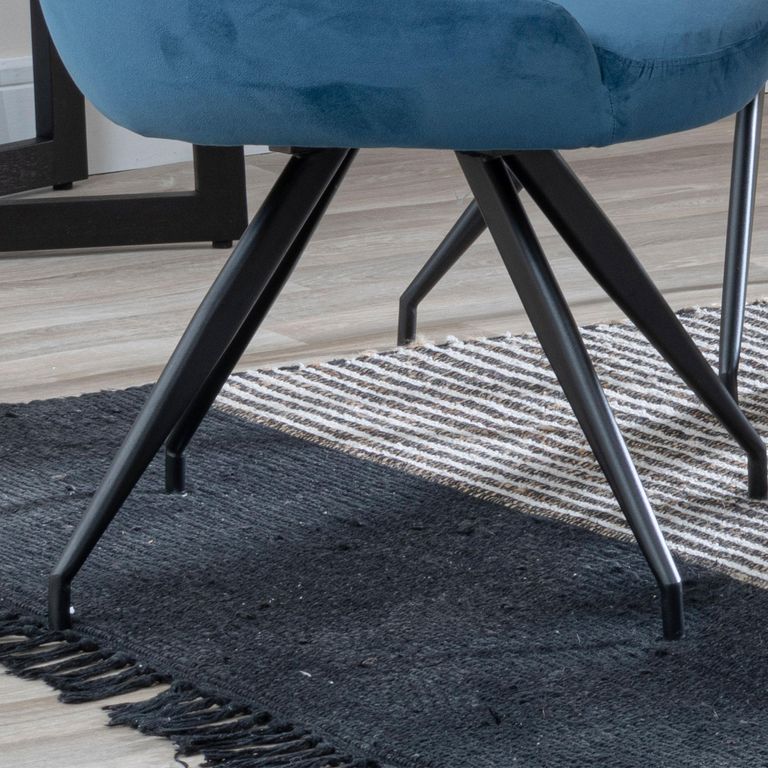 Arctic Dining Chair - Swivel - Blue Velvet Fabric - Black Legs
