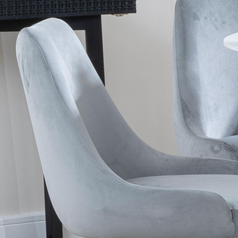 Arctic Dining Chair - Swivel - Grey Velvet Fabric - Black Legs