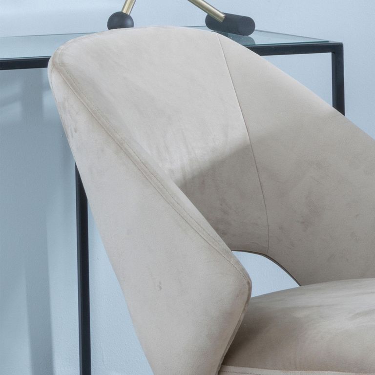 Ion Dining Chair - Swivel - Beige Velvet Fabric - Black Legs