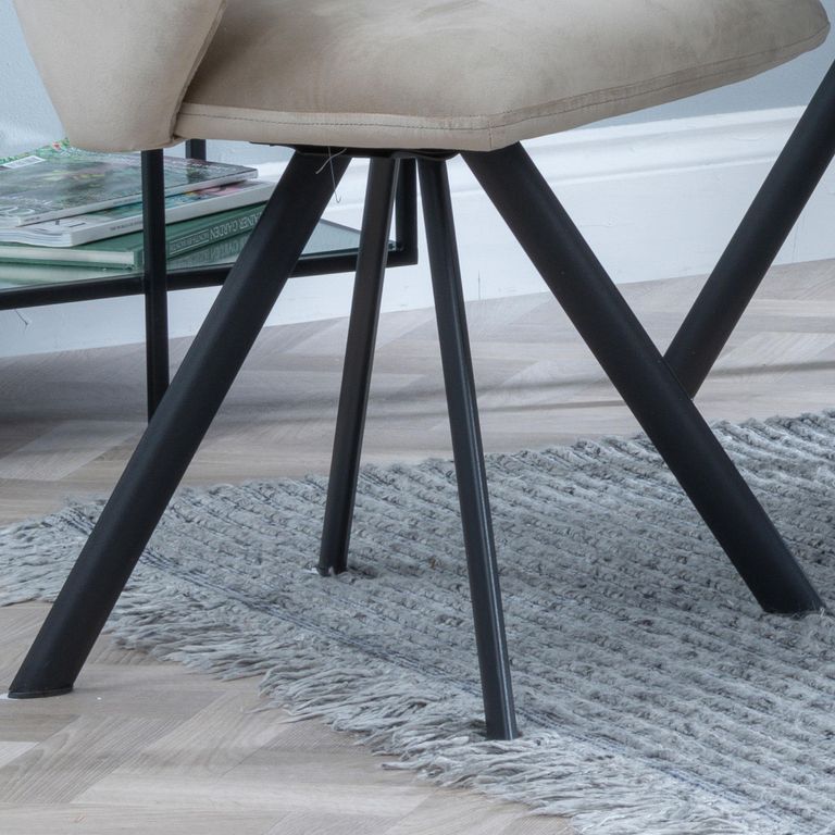 Ion Dining Chair - Swivel - Beige Velvet Fabric - Black Legs