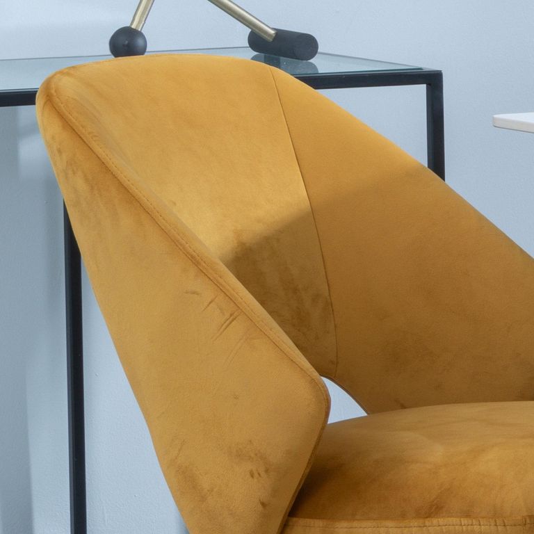 Ion Dining Chair - Swivel - Mustard Velvet Fabric - Black Legs