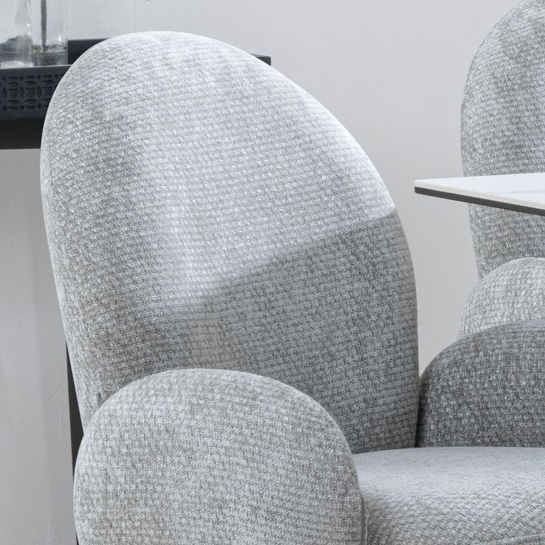 Theo Dining Armchair - Swivel - Dark Grey Fabric - Black Legs