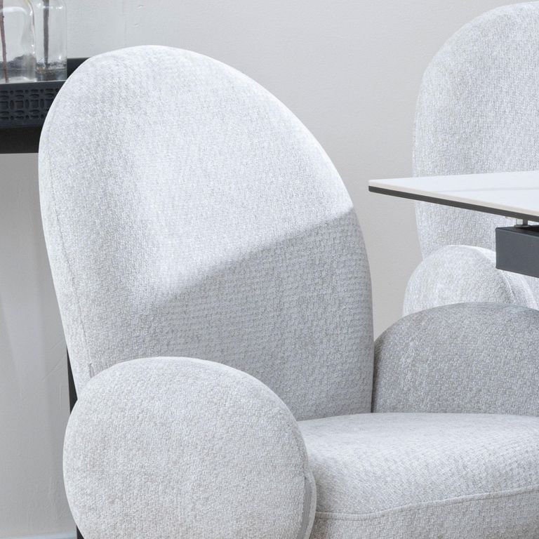 Theo Dining Armchair - Swivel - Grey Fabric - Black Legs