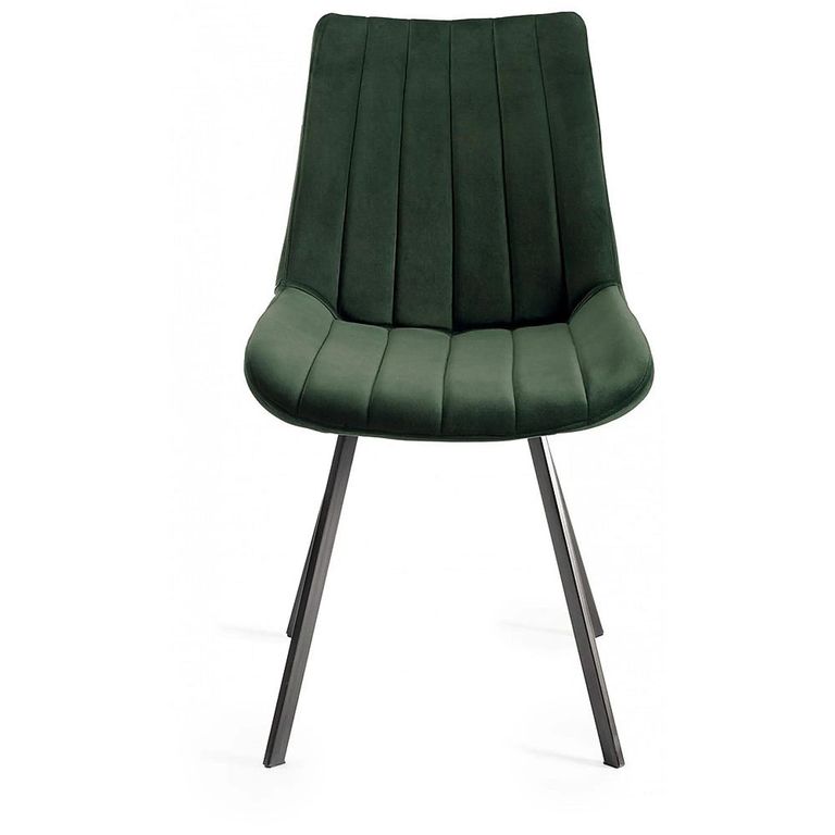 Clearance - Fontana Dining Chair - Set of 2 - Green Velvet Fabric - with Black Legs - A403