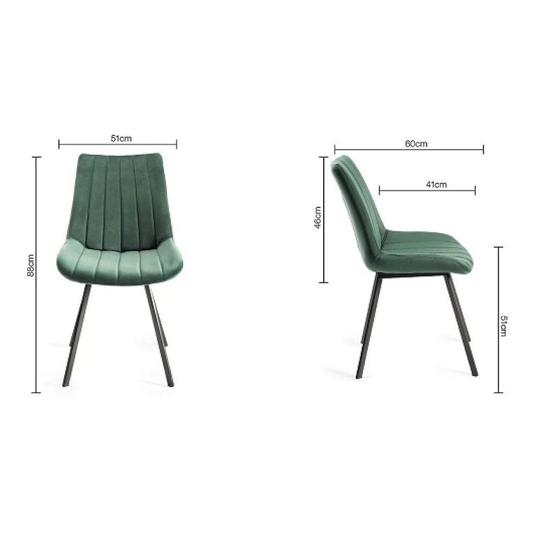 Clearance - Fontana Dining Chair - Set of 2 - Green Velvet Fabric - with Black Legs - A403