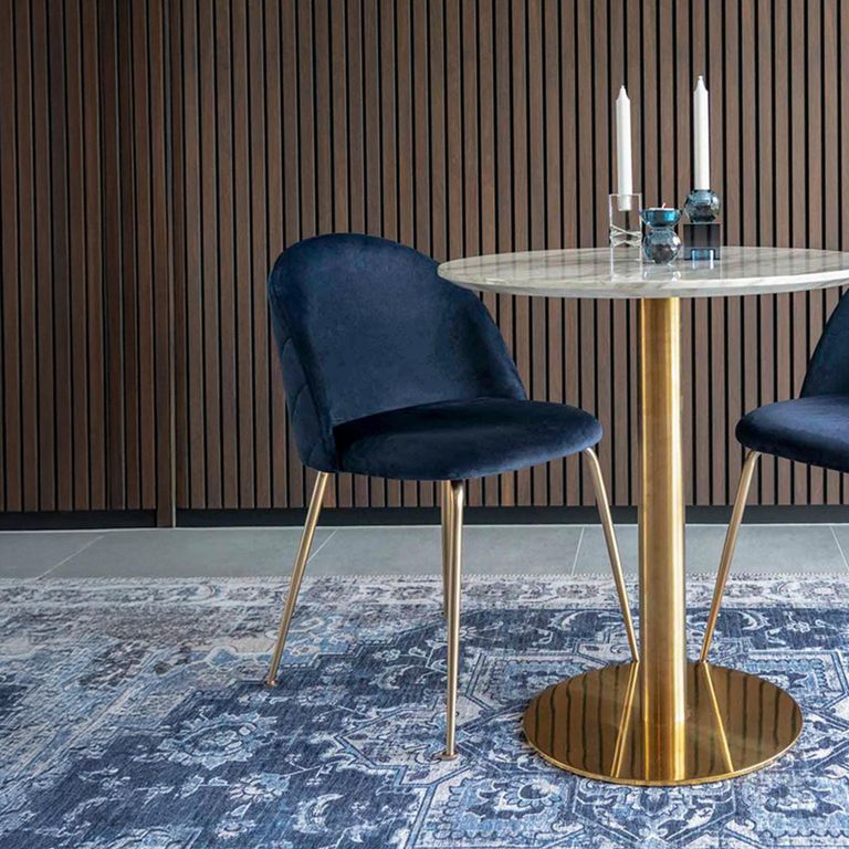 Clearance - Geneve Dining Chair - Set of 2 - Blue Velvet Fabric - with Gold Legs - FSS16884