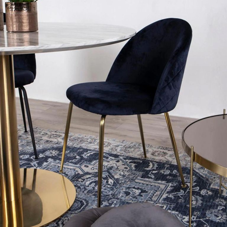 Clearance - Geneve Dining Chair - Set of 2 - Blue Velvet Fabric - with Gold Legs - FSS16884