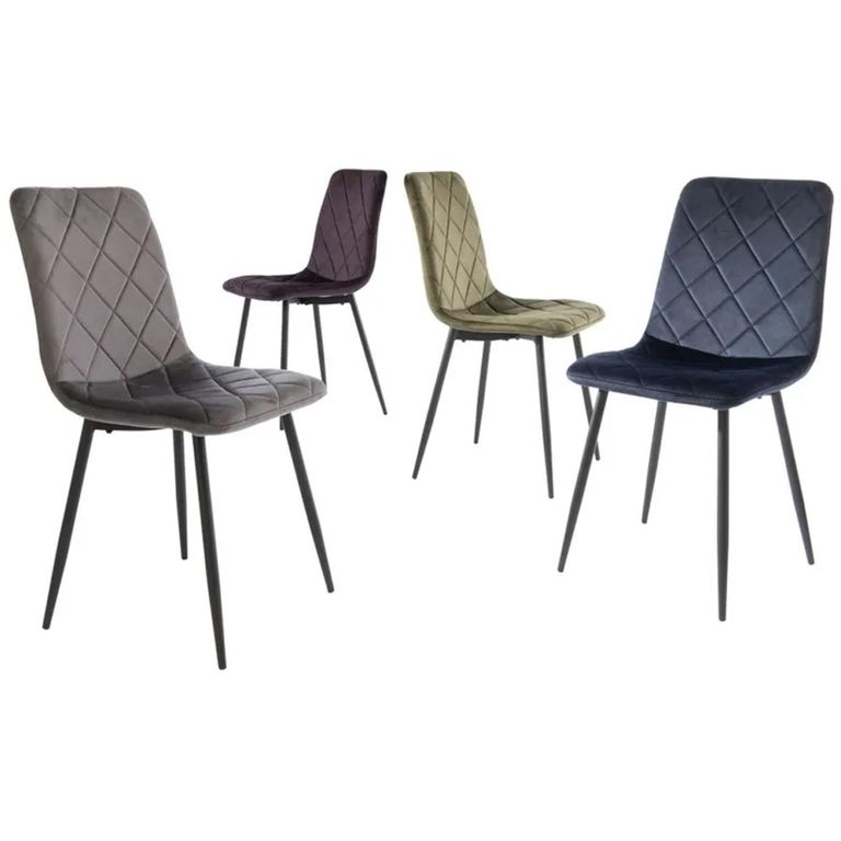 Clearance - Bella Dining Chair - Set of 2 - Cross Stitched - Grey Velvet - A421