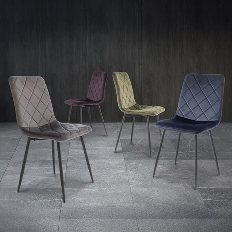 Clearance - Bella Dining Chair - Set of 2 - Cross Stitched - Grey Velvet - A421