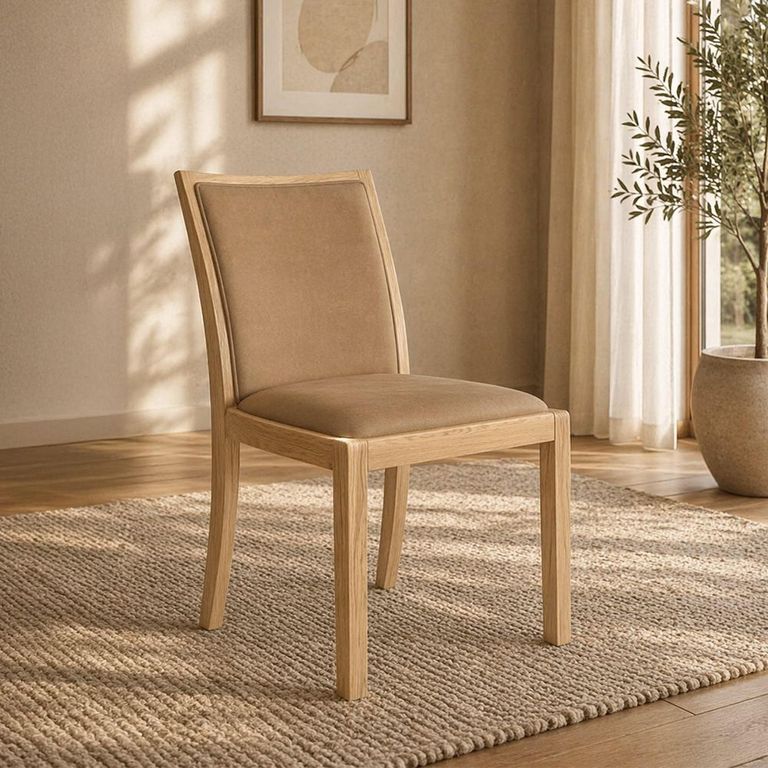Stockholm Dining Chair - Set of 2 - Low Back - Taupe Faux Leather - Oak
