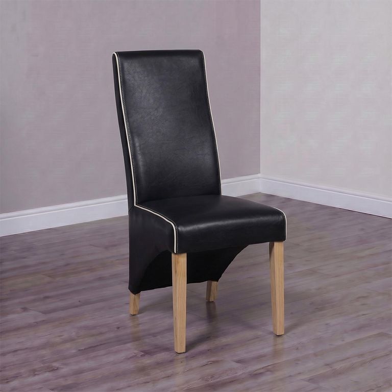 Wave Dining Chair - Set of 2 - Bone Contrast Piping Monaco Matt Noir