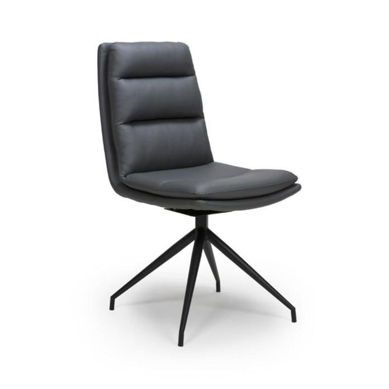 Nobo Swivel Dining Chair - Set of 2 - Grey Faux Leather - Black Legs