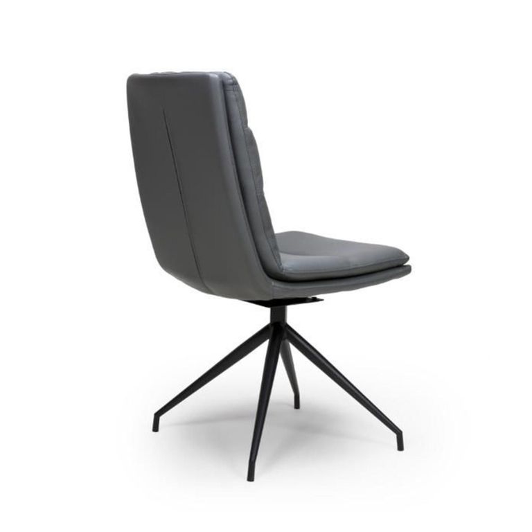 Nobo Swivel Dining Chair - Set of 2 - Grey Faux Leather - Black Legs