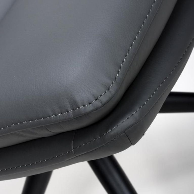 Nobo Swivel Dining Chair - Set of 2 - Grey Faux Leather - Black Legs