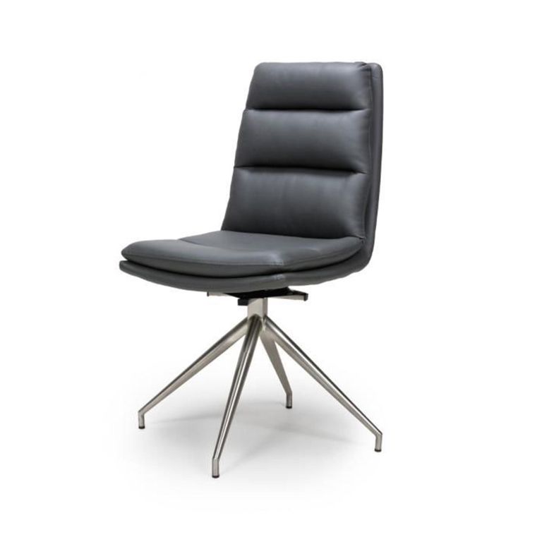 Nobo Swivel Dining Chair - Set of 2 - Grey Faux Leather - Chrome Legs