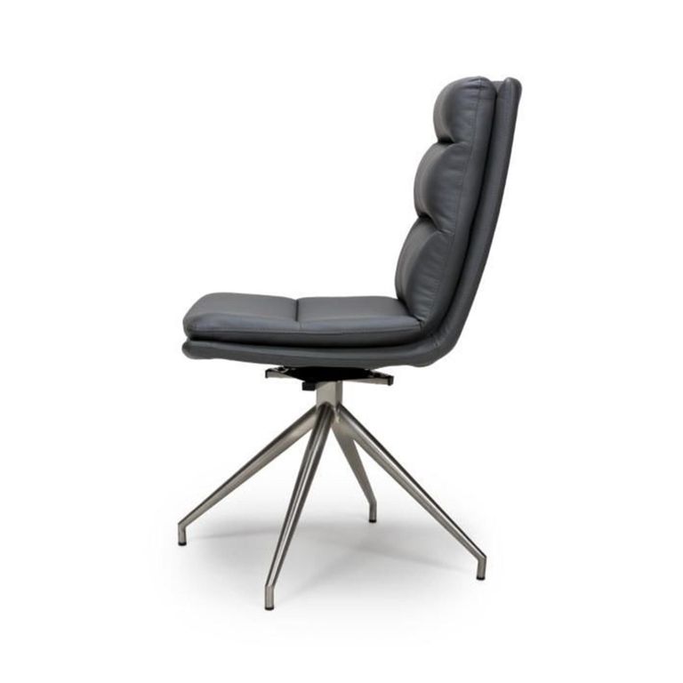Nobo Swivel Dining Chair - Set of 2 - Grey Faux Leather - Chrome Legs
