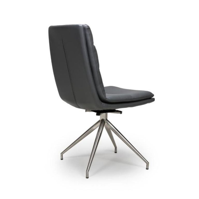 Nobo Swivel Dining Chair - Set of 2 - Grey Faux Leather - Chrome Legs