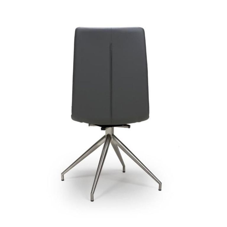 Nobo Swivel Dining Chair - Set of 2 - Grey Faux Leather - Chrome Legs