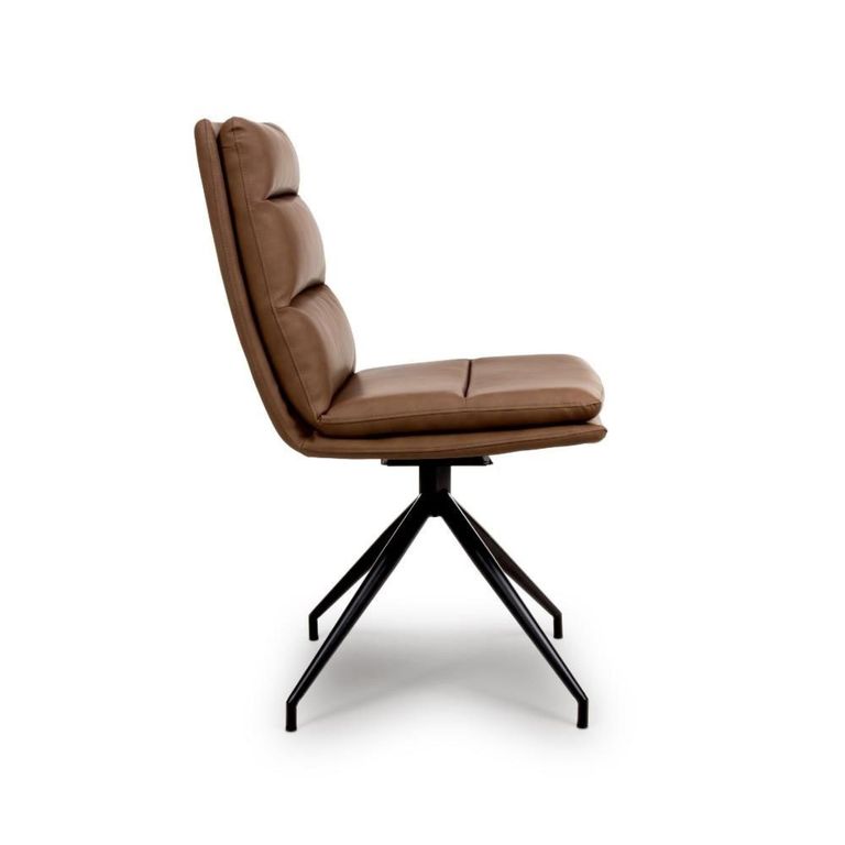 Nobo Swivel Dining Chair - Set of 2 - Tan Faux Leather - Black Legs
