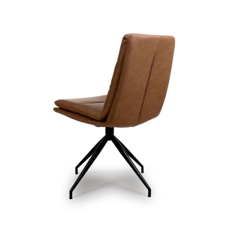 Nobo Swivel Dining Chair - Set of 2 - Tan Faux Leather - Black Legs