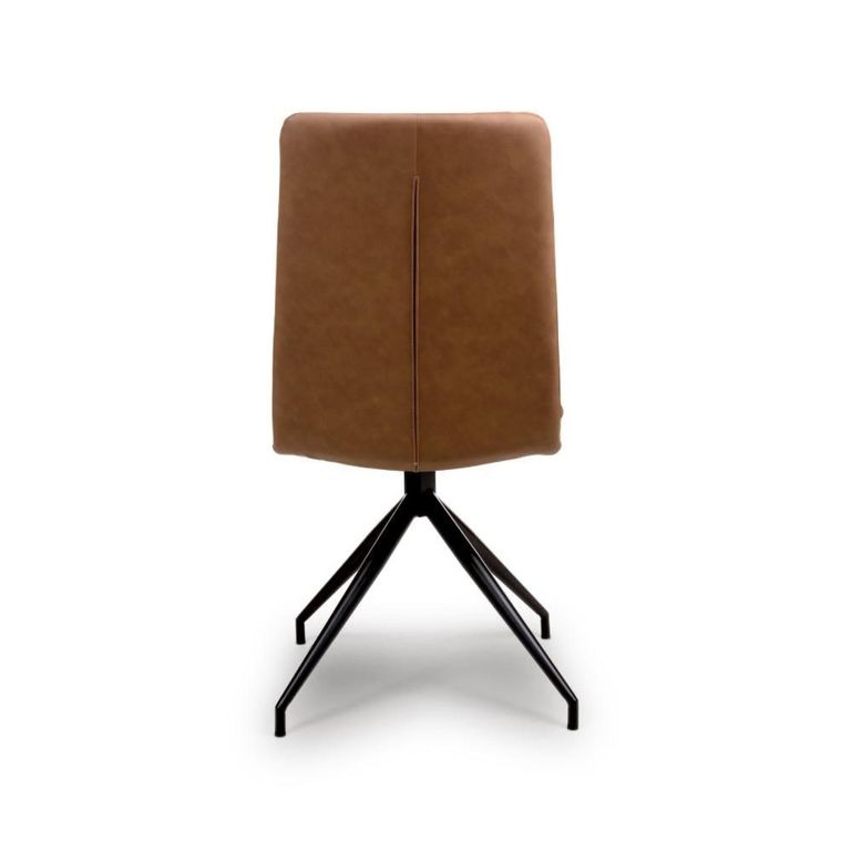 Nobo Swivel Dining Chair - Set of 2 - Tan Faux Leather - Black Legs