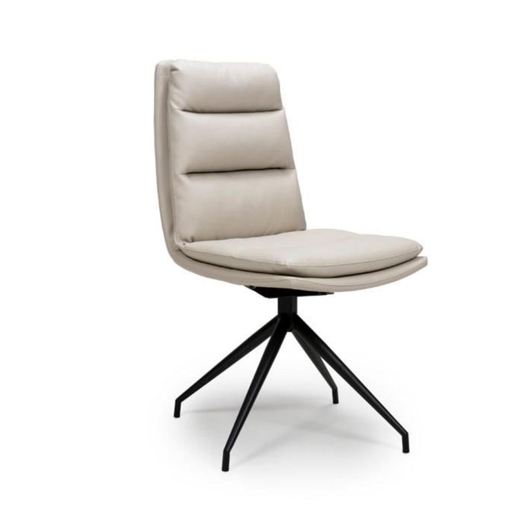 Nobo Swivel Dining Chair - Set of 2 - Taupe Faux Leather - Black Legs