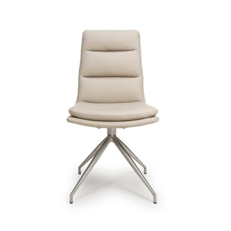Nobo Swivel Dining Chair - Set of 2 - Taupe Faux Leather - Chrome Legs