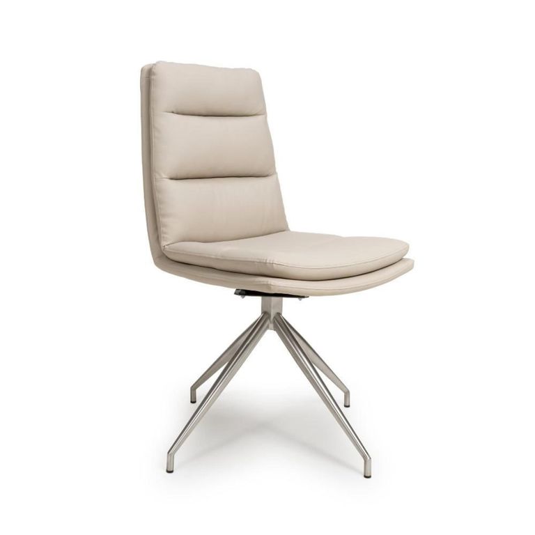 Nobo Swivel Dining Chair - Set of 2 - Taupe Faux Leather - Chrome Legs