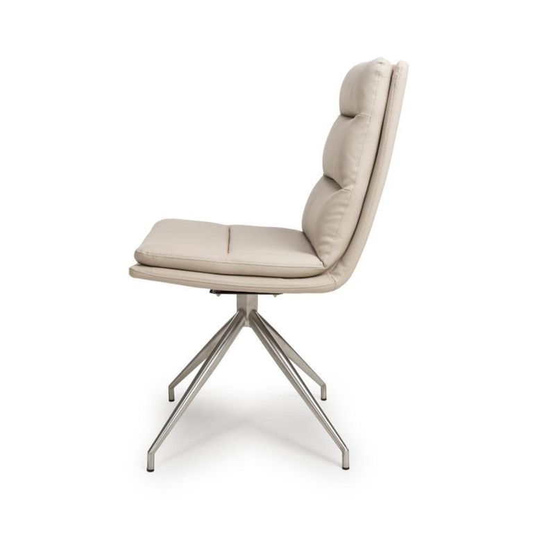 Nobo Swivel Dining Chair - Set of 2 - Taupe Faux Leather - Chrome Legs