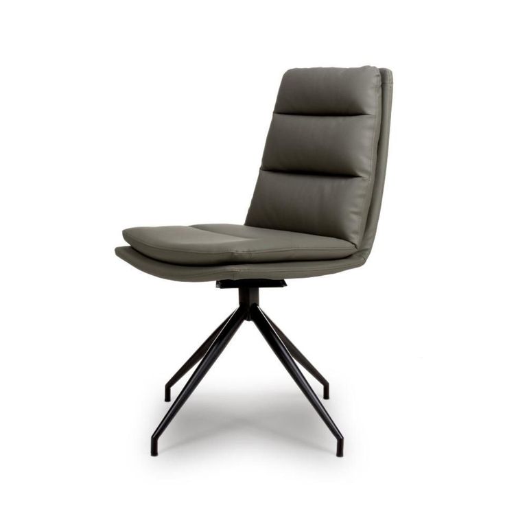 Nobo Swivel Dining Chair - Set of 2 - Truffle Faux Leather - Black Legs