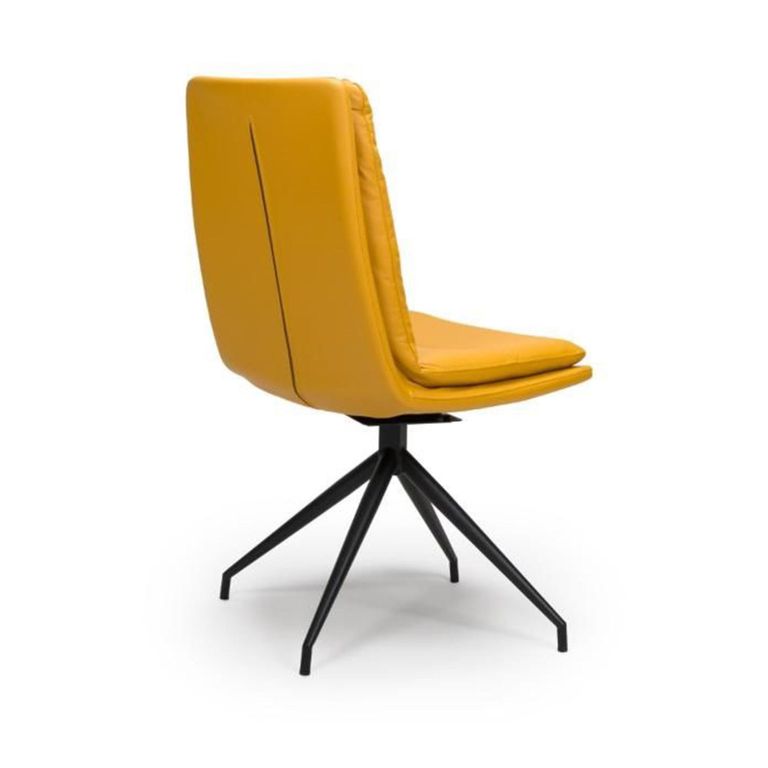 Nobo Swivel Dining Chair - Set of 2 - Yellow Faux Leather - Black Legs