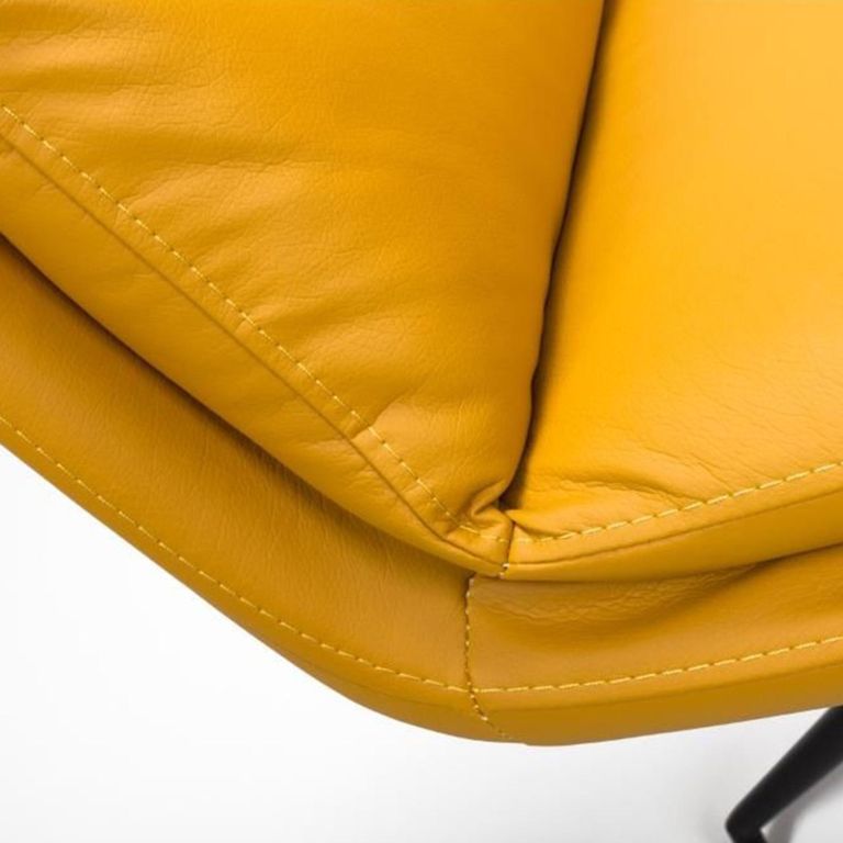 Nobo Swivel Dining Chair - Set of 2 - Yellow Faux Leather - Black Legs