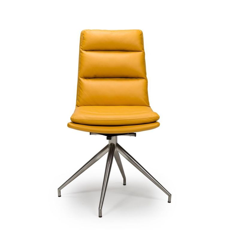 Nobo Swivel Dining Chair - Set of 2 - Yellow Faux Leather - Chrome Legs
