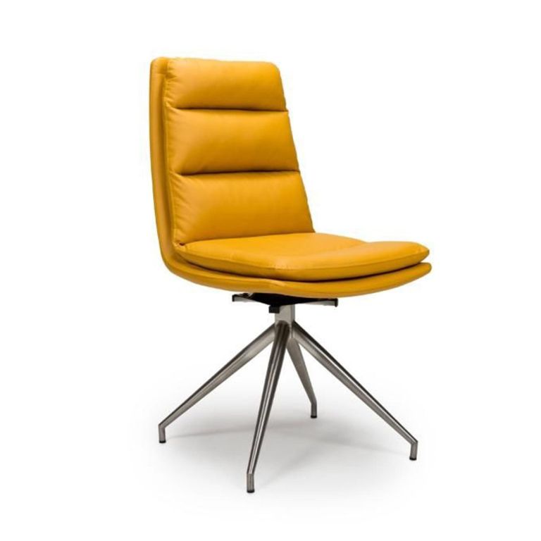 Nobo Swivel Dining Chair - Set of 2 - Yellow Faux Leather - Chrome Legs