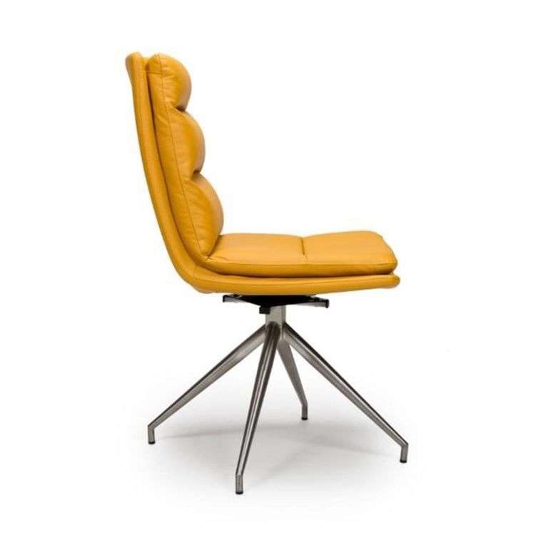 Nobo Swivel Dining Chair - Set of 2 - Yellow Faux Leather - Chrome Legs