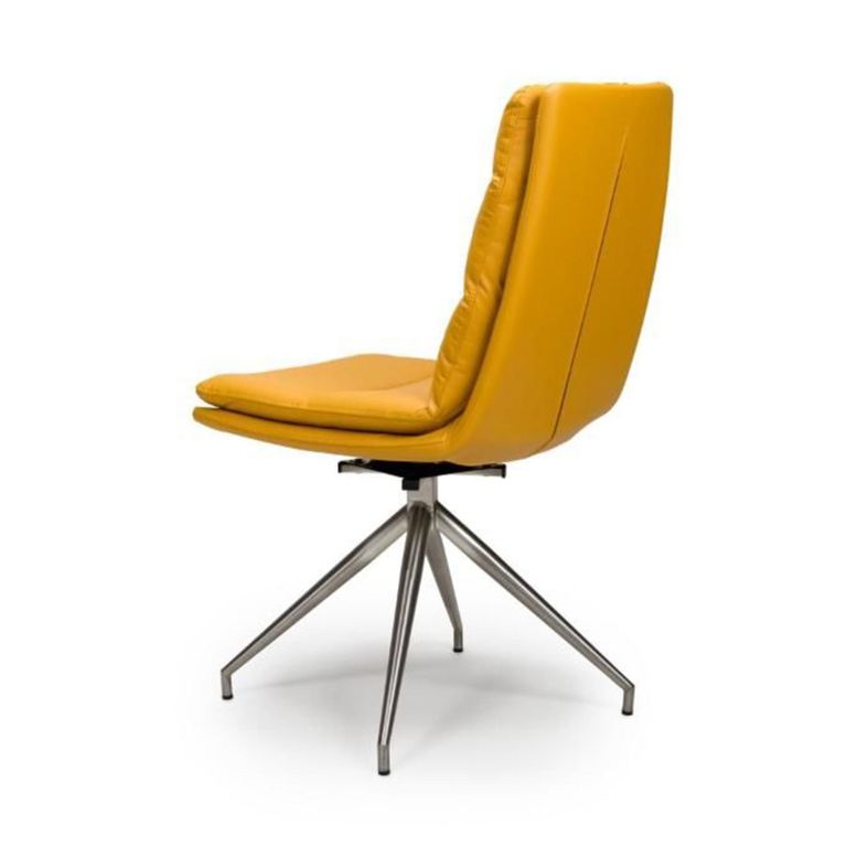 Nobo Swivel Dining Chair - Set of 2 - Yellow Faux Leather - Chrome Legs