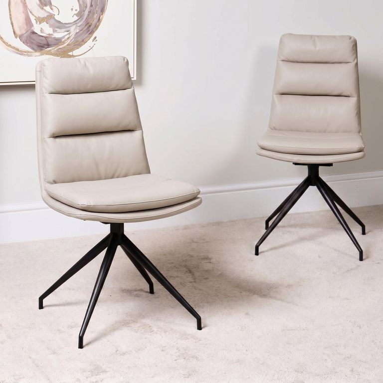 Nobo Swivel Dining Chair - Set of 2 - Taupe Faux Leather - Black Legs
