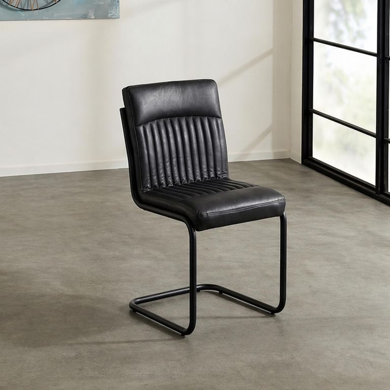 Baltic Dining Chairs - Set of 2 - Cantilever - Dark Grey Faux Leather