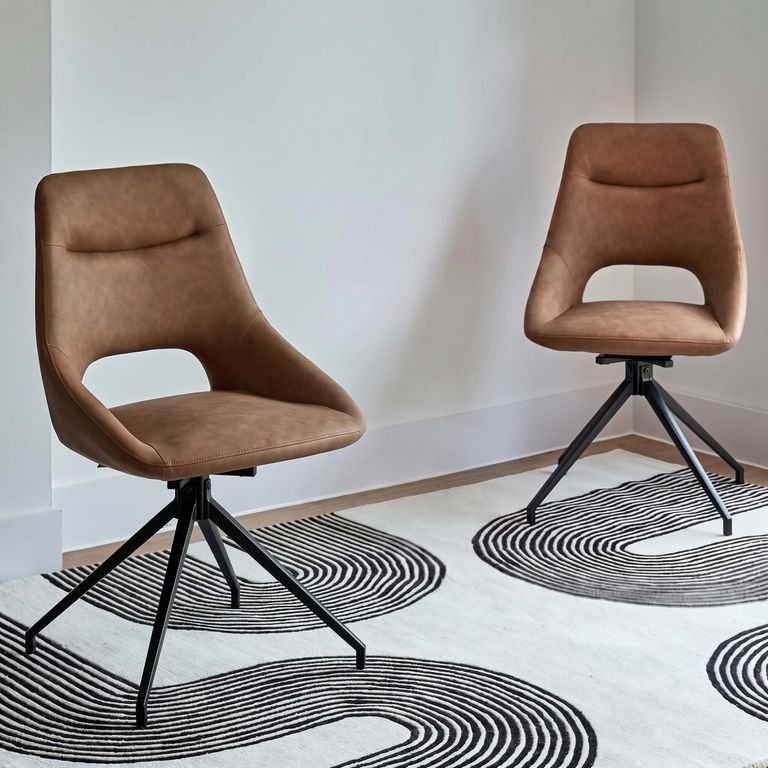 Ace Swivel Dining Chair - Set of 2 - Tan Faux Leather